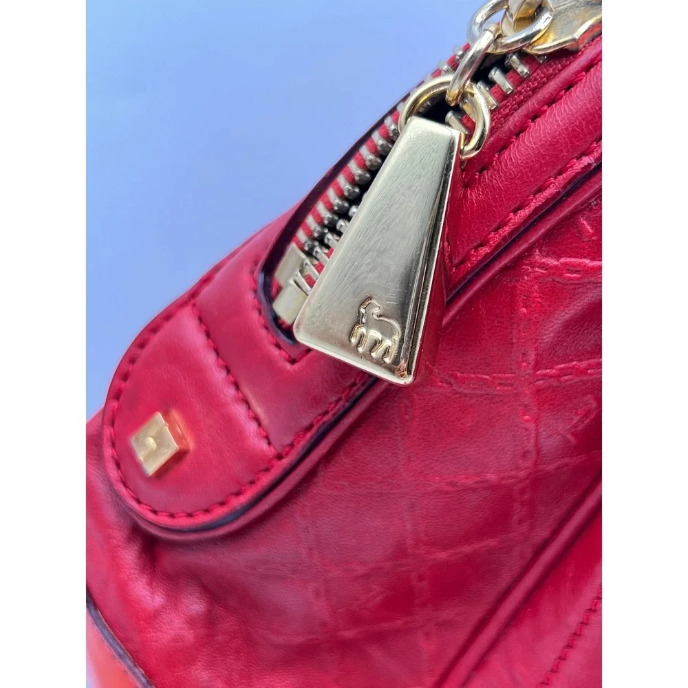 L.A.M.B. Gwen Stefani Red Leather Satchel Handbag Racing Stripe Tassel Gold HW